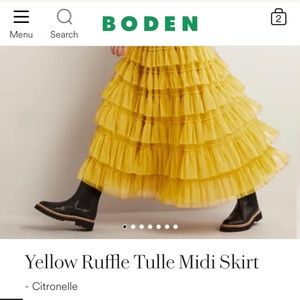 Boden yellow ruffle tulle skirt midi